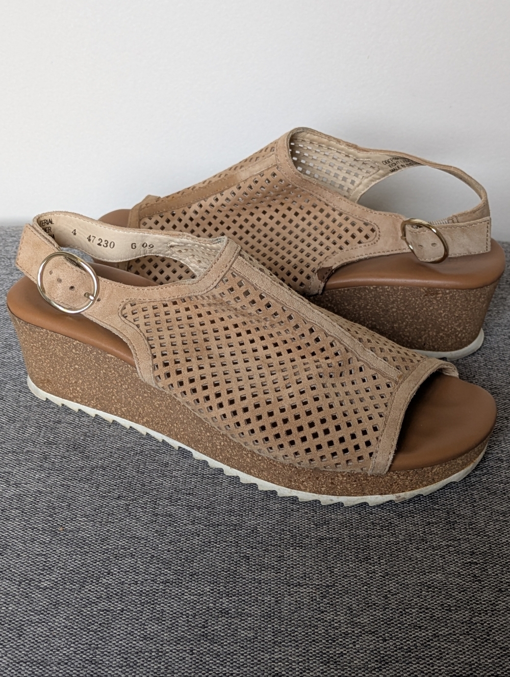 Paul Green Cleo Wedge Super Soft Slingback Sandal Space Nubuck Tan Size 6